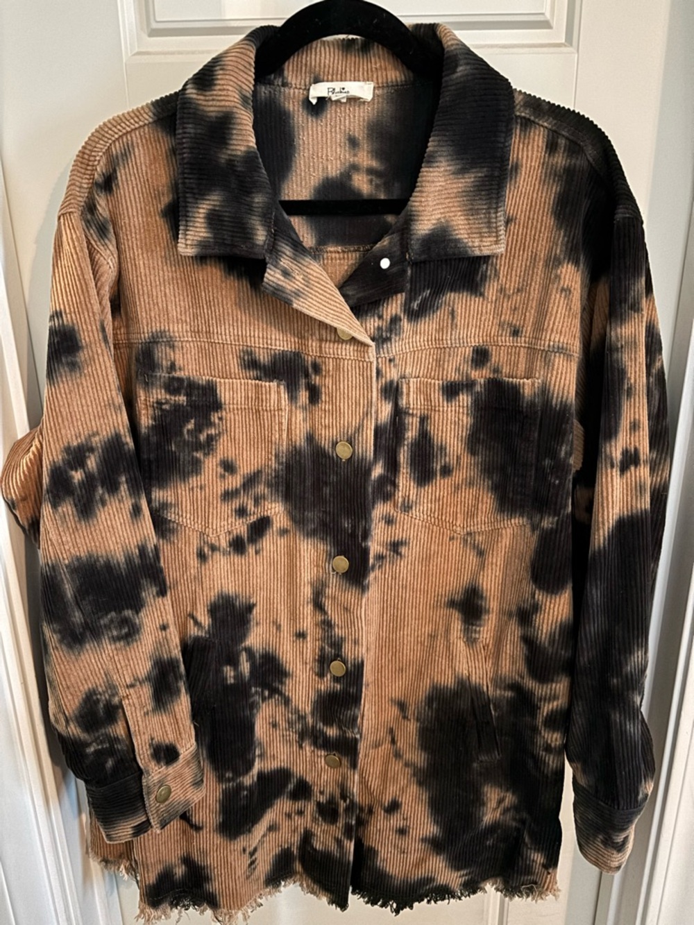 Tie-Dye Corduroy Button-Down Shirt Jacket - Brown & Black